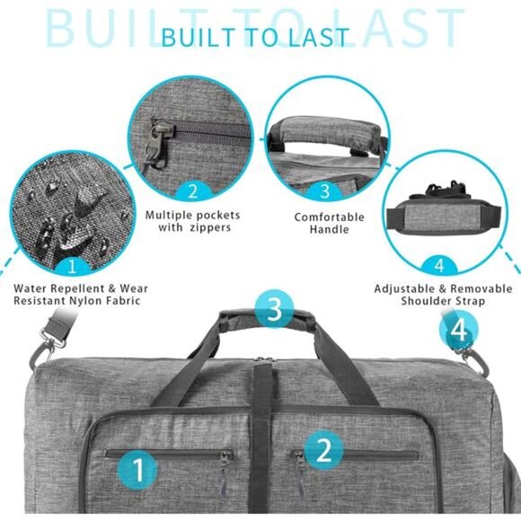 Foldable Travel Duffle Bag Large Weekender Overnight Bag Water Resistant Gym Bag - Picture 4 of 7